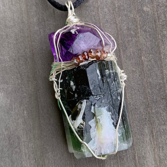 Hand Crafted Other - Amethyst, Deep Green Tourmaline & Spinel Pendant